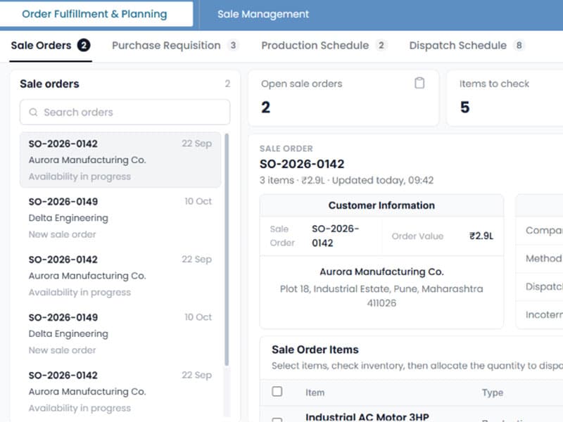ERP order fulfillment and sales management dashboard