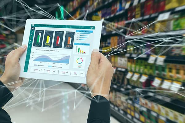 Connected business operations managed through a tablet dashboard