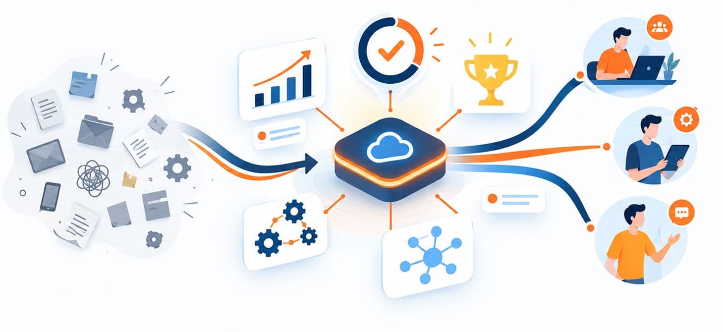 Connected business systems, analytics, workflows, and teams