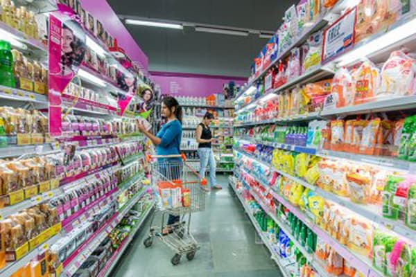 Products on a supermarket shelf