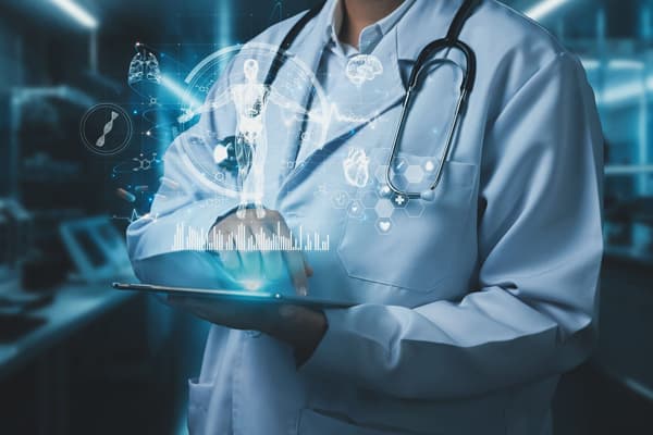 Healthcare professional with connected care technology